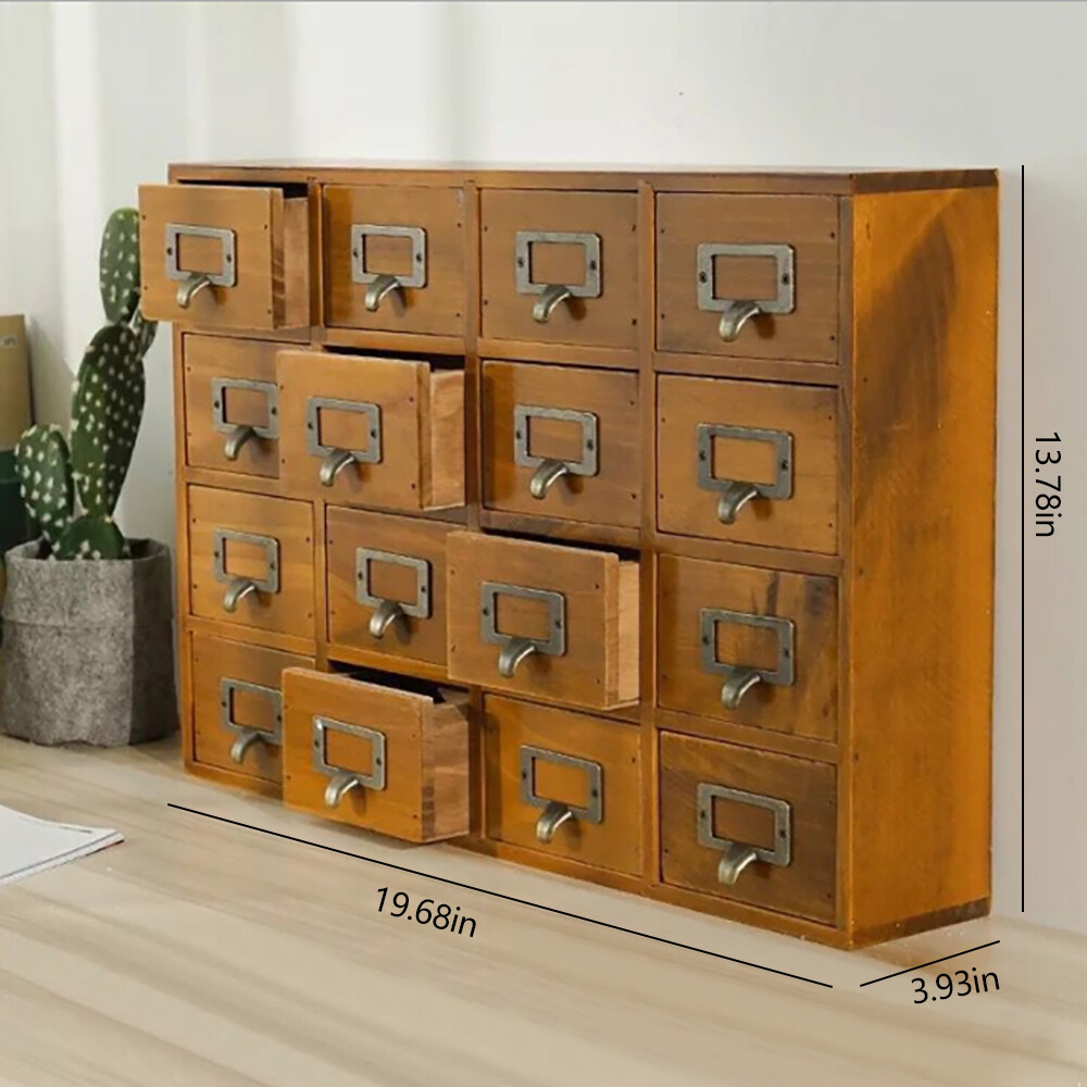 Retro Wood Apothecary Cabinet 16 Drawers Desk Drawer Organizer Storage Box NEW