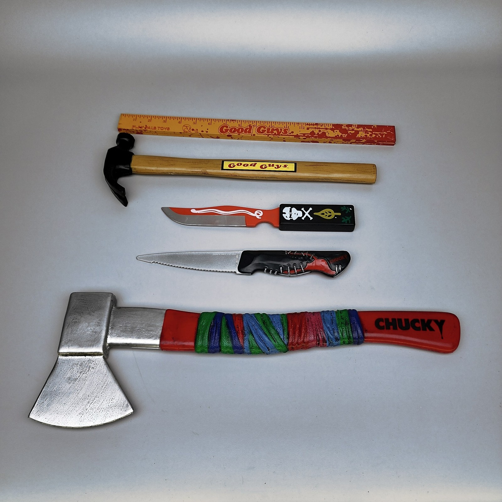 Chucky Good Guy Doll Prop Lot 5pc Child's Play Voodoo Knife+Axe+Hammer+Ruler