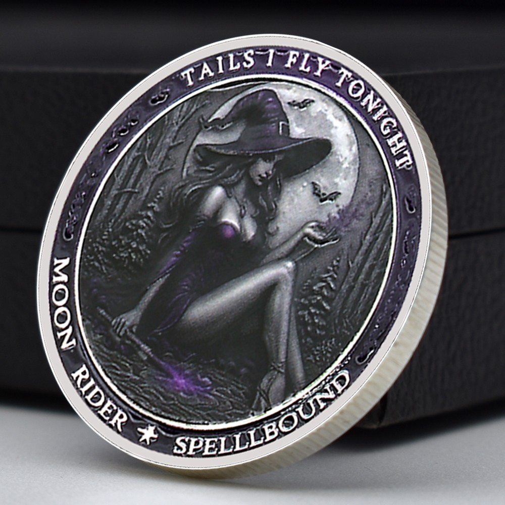 Tails I Fly Tonight Silver-Plated Coin | Witch & Moon Rider Spellbound Medal