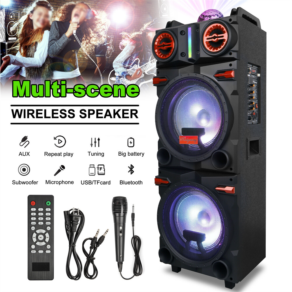 9000W Dual 10" Woofer Bluetooth Speaker Rechargable For Party FM Karaok DJ AUX