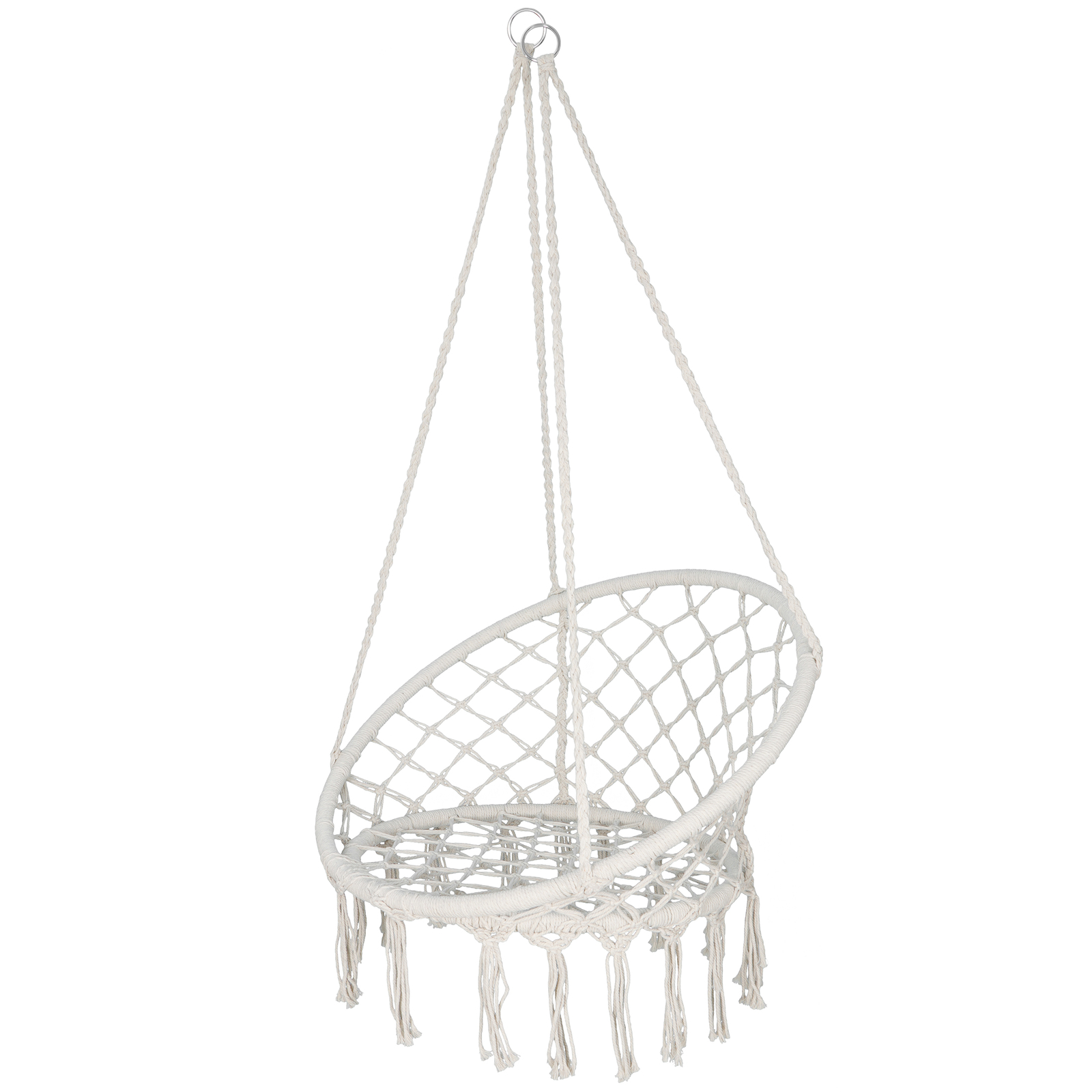 Beige Hammock Chair Macrame Swing Hanging Cotton Durable Rope Yard Swing Sturdy