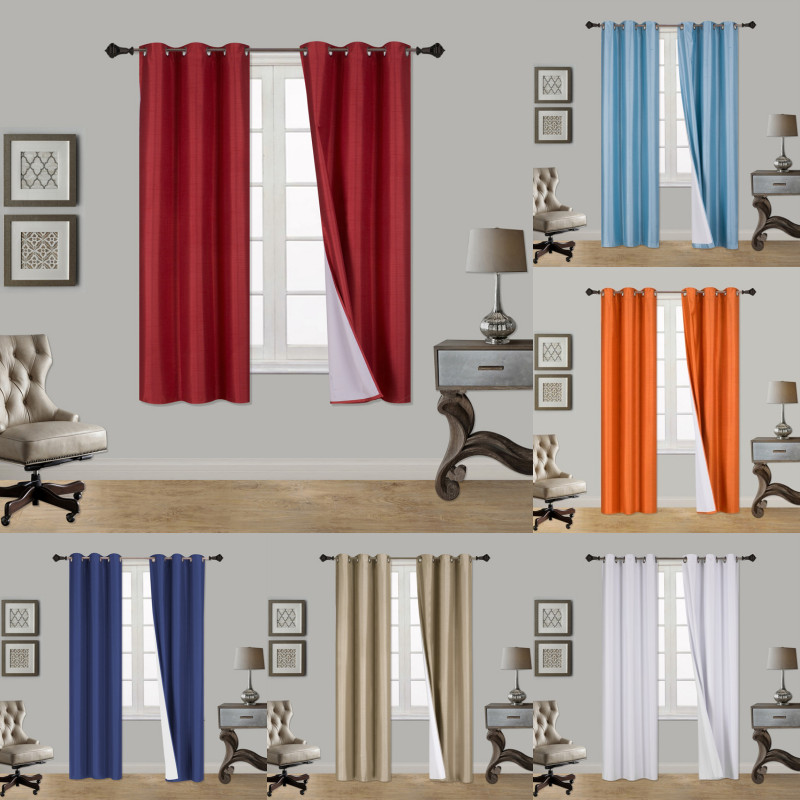 100% Blackout 2 Panels Lined Backing Heavy Thick Grommet Window Curtain ADAM