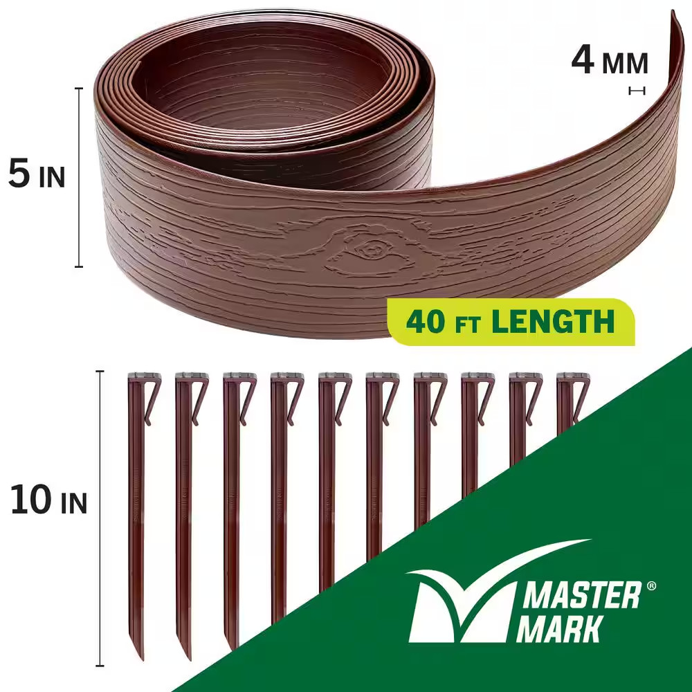 Terrace Board 5 In, X 40 Ft, Brown Landscape Lawn Edging with Stakes
