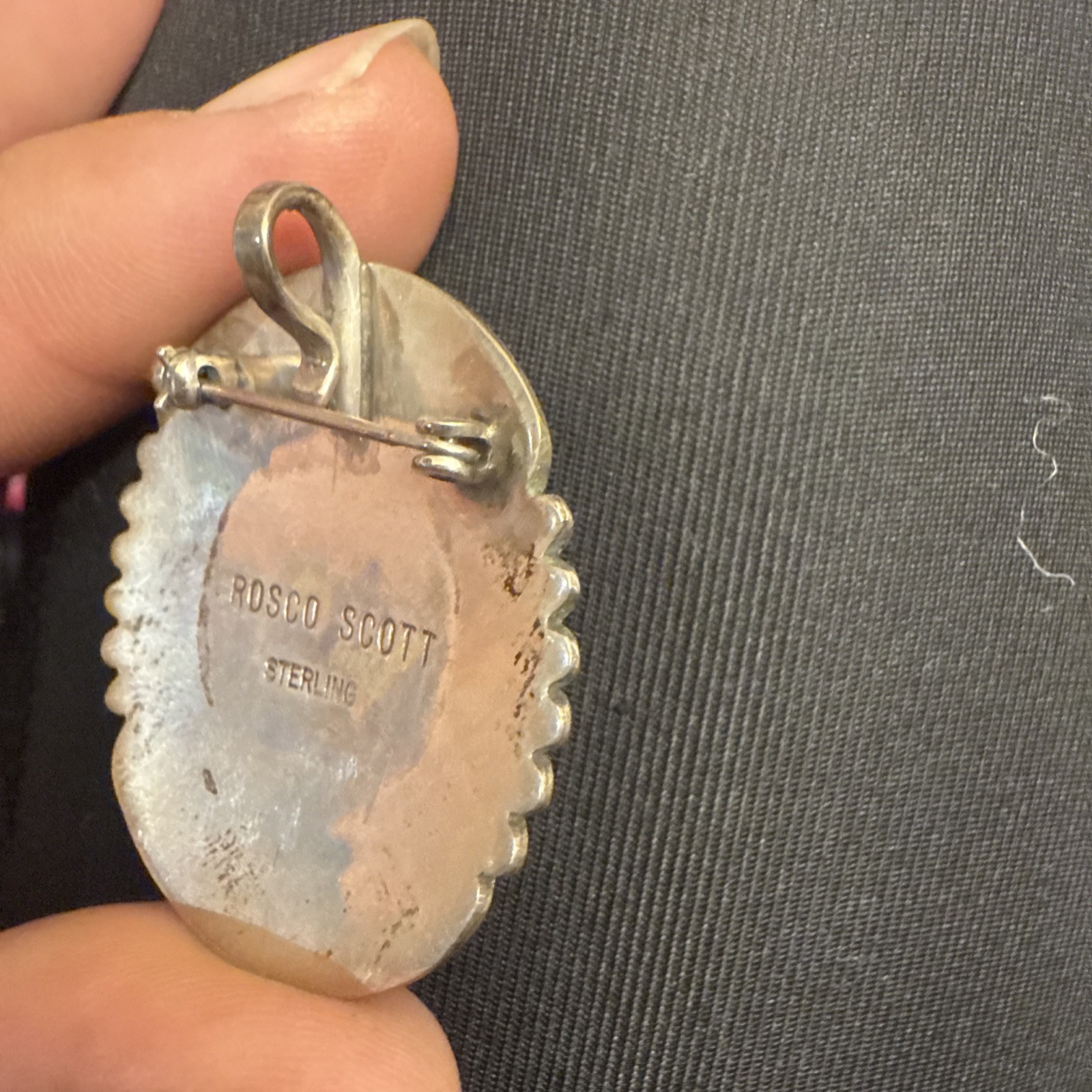 Sterling Silver Rosco Scott Turquoise Pendant Or Pin