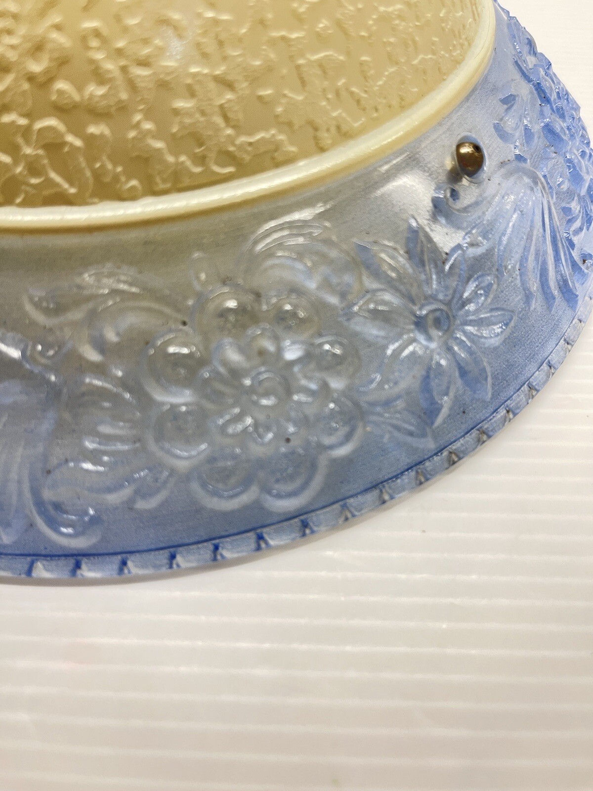 1940s Art Deco 9”Ivory Center Blue Embossed Flowers 3 chain fixture Globe Only