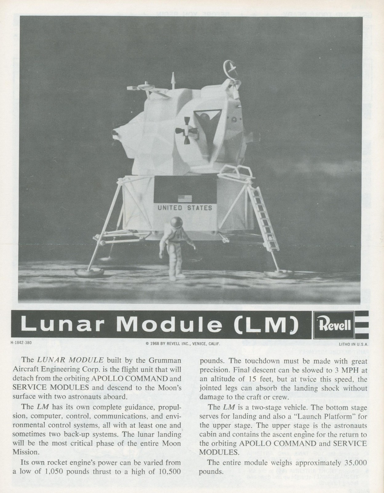 1970 Apollo 11 Lunar Module Revell Monogram Model Instructions NASA Moon Landing
