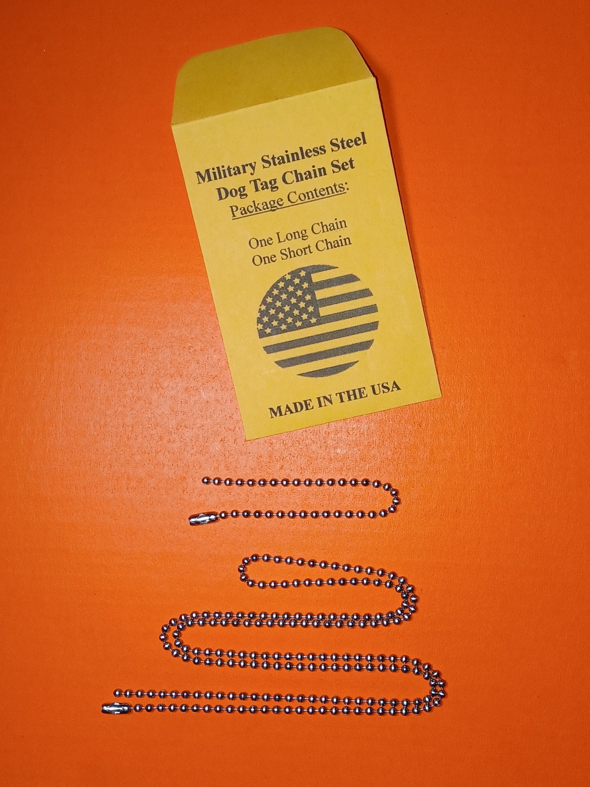 24" & 4.5" Stainless Steel Military Ball Bead Dog Tag Chain Necklace Set USAMade