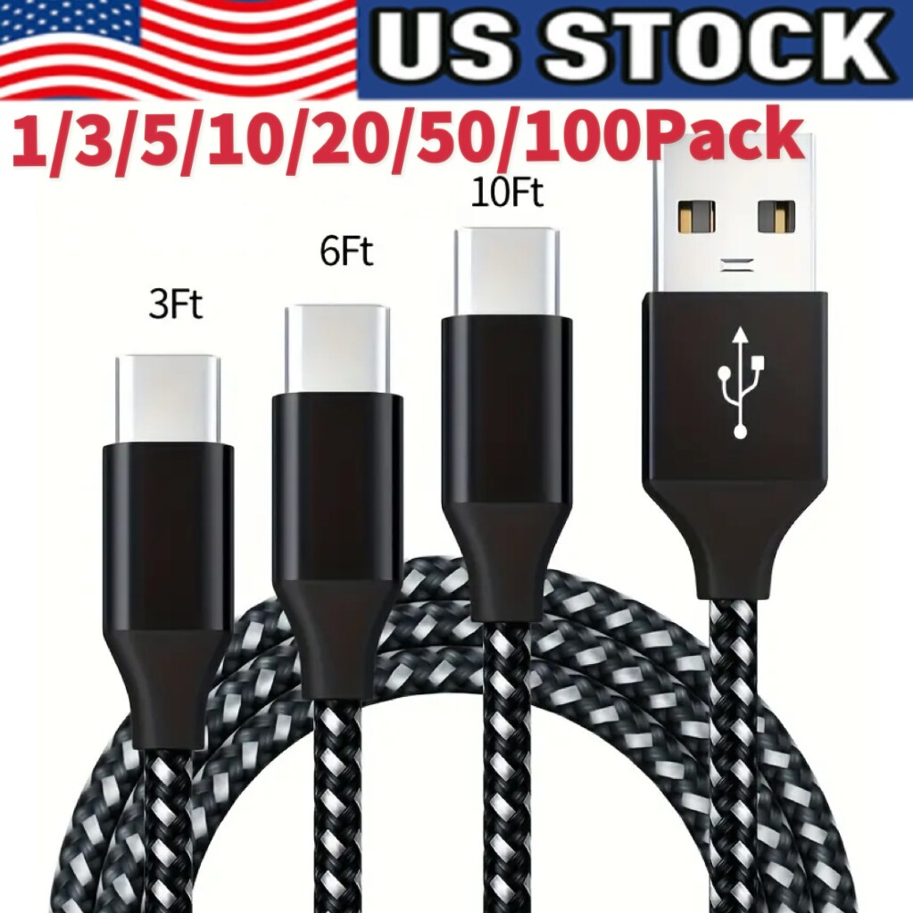 Braided USB C Type-C Fast Charging Data SYNC Charger Cable Cord 3/6/10FT Lot