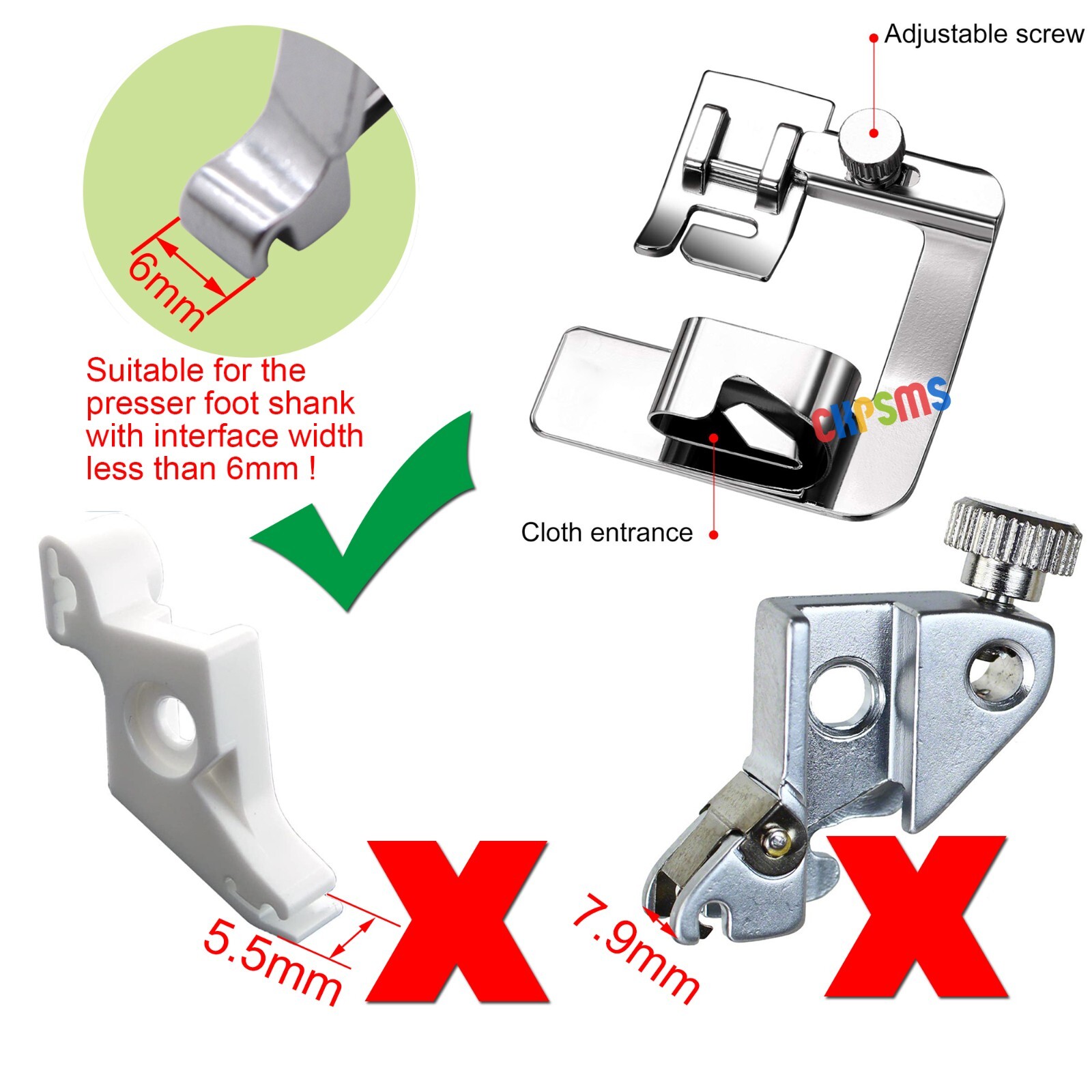 6Sizes Rolled Hem Presser Foot Set FOR Lower Shank Home Sewing Machines