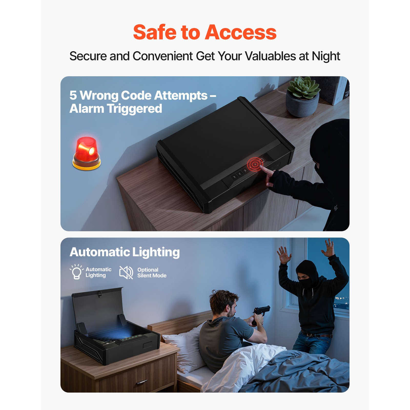 Uimoso Secure Gun Safe with Biometric Lock,Keypad,and Illumination for 2 Pistols