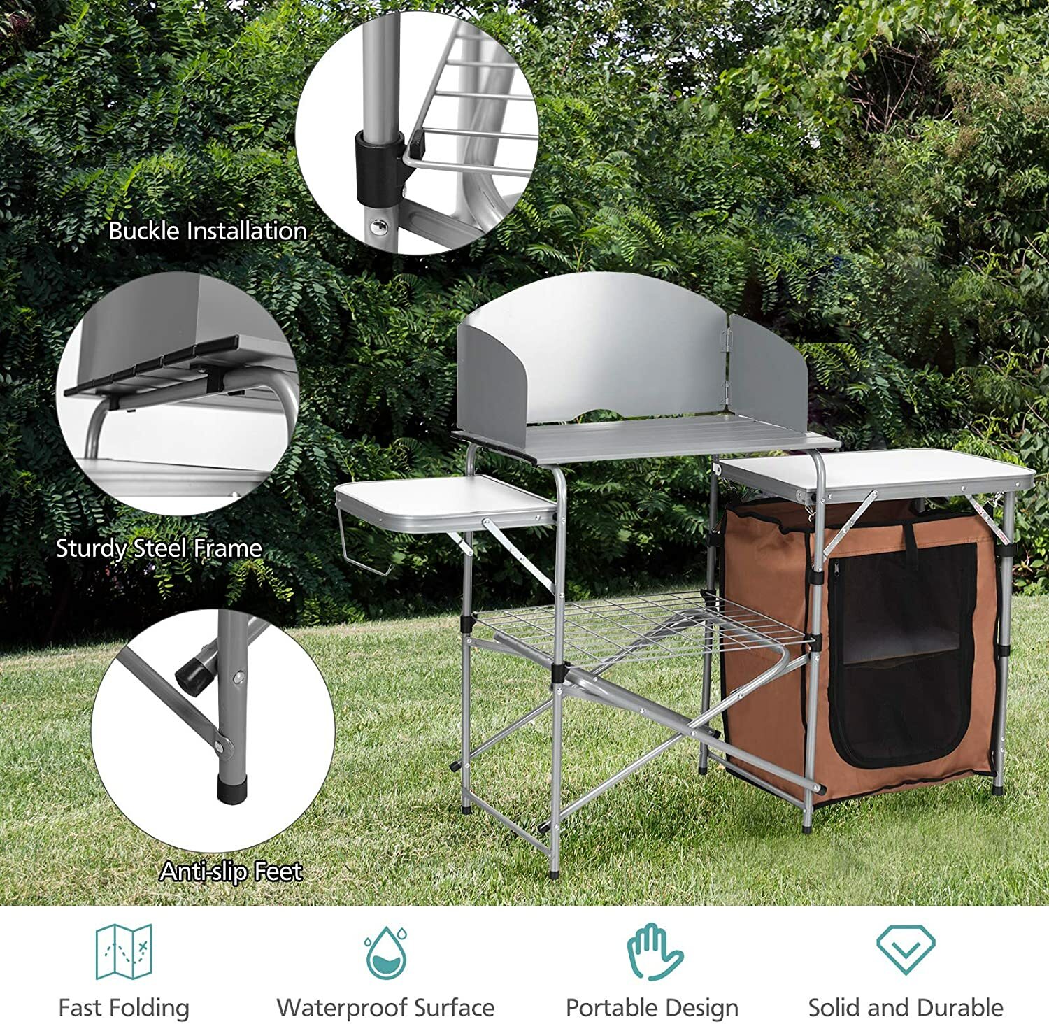 Outdoor Kitchen Foldable Grilling Stand Portable Camping Grill Table BBQ Table