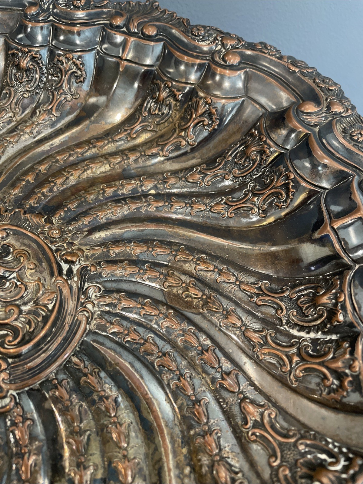 Antique German Silver Rococo Baroque Renaissance Green Man Face Charger Tray