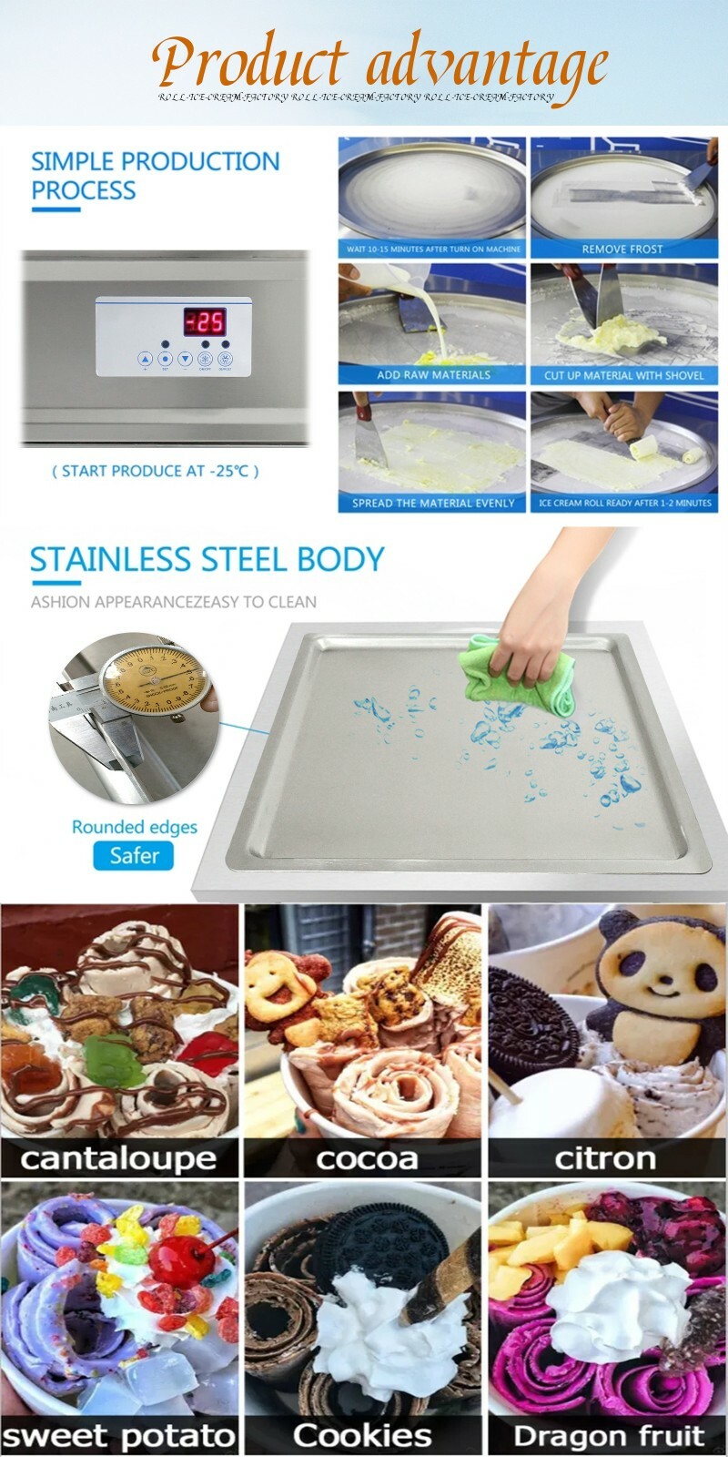 Kolice ELT fried ice ceram machine,rolled ice cream machine 21''x21'' square pan