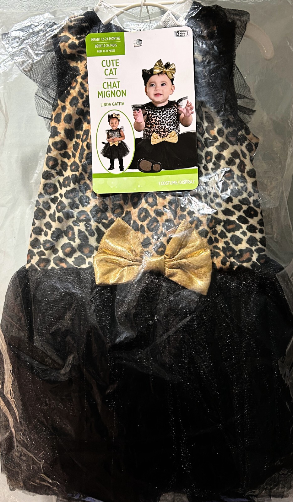 Baby Cute Cat Halloween Costume Black Gold Leopard Dress Infant 12-24 Months New