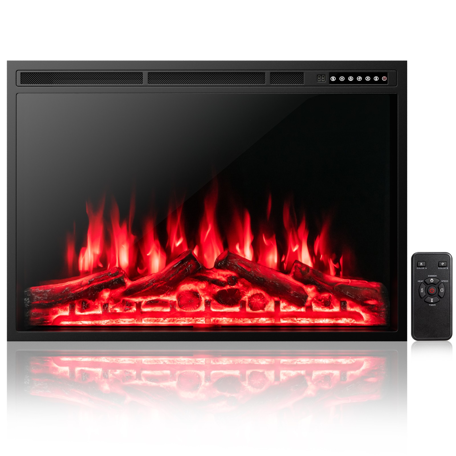 37" Electric Fireplace Insert Heater Log Flame Effect w/ Remote Control 1500W