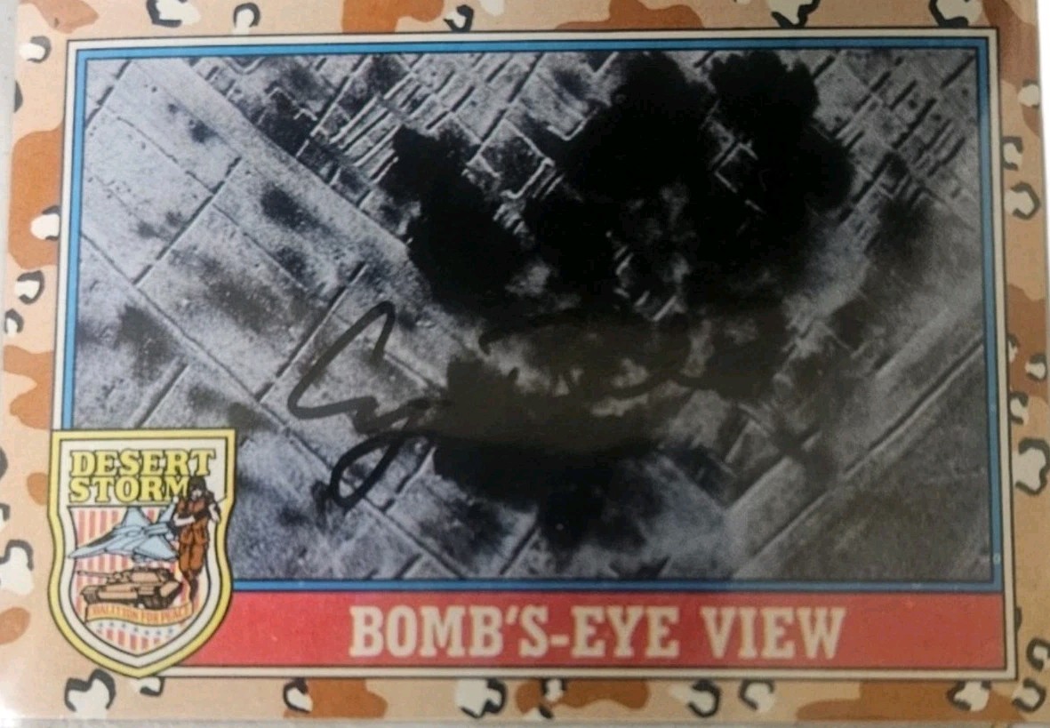 George H W Bush Signed 1991 Topps Desert Storm Card #165 Bomb’s-Eye View Auto