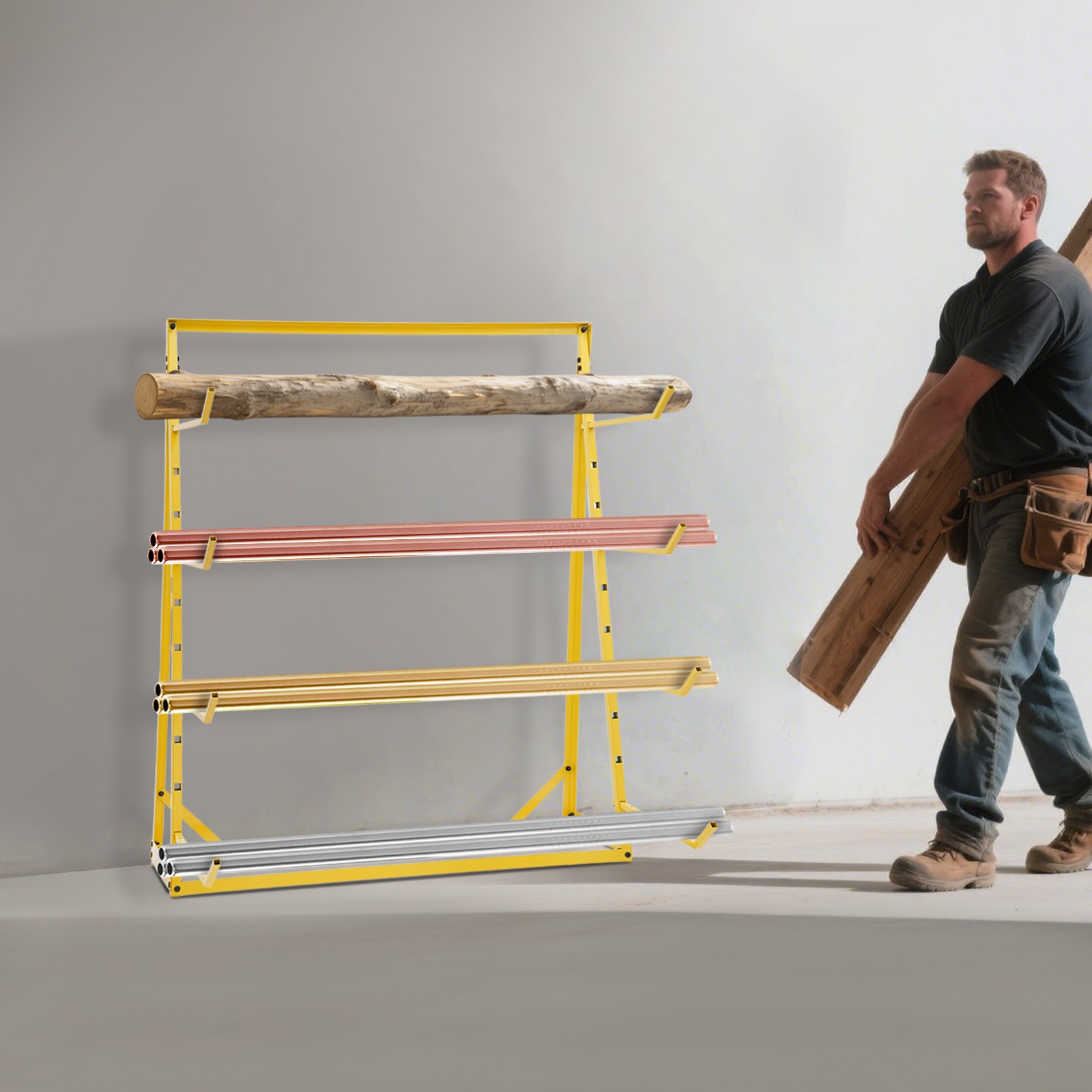 4 Tier Steel Horizontal Lumber Storage Rack Adjustable Storage Cantilever Rack