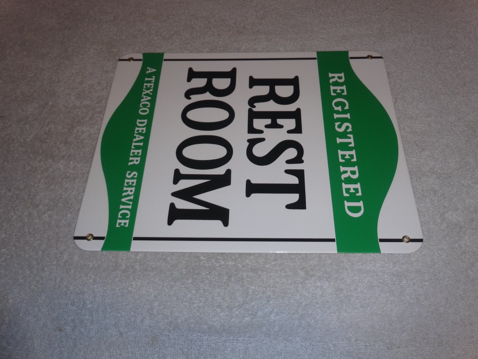 VINTAGE TEXACO RESTROOM REGISTERED MEN & WOMAN 12" PORCELAIN METAL GASOLINE SIGN