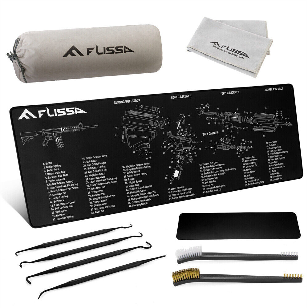 FLISSA 8PC Gun Cleaning Mat Set For Glock AR 12"x36" Gun Cleaning Bench Non-Slip