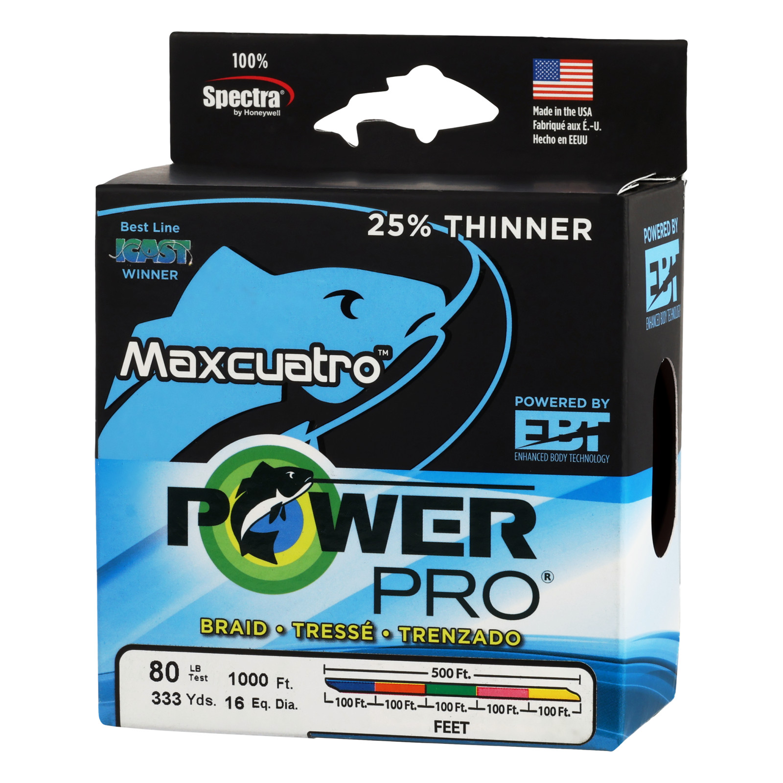 PowerPro MAXCUATRO METERED Braided Fishing Line - 5_Color - 80lb - 500yd (334...
