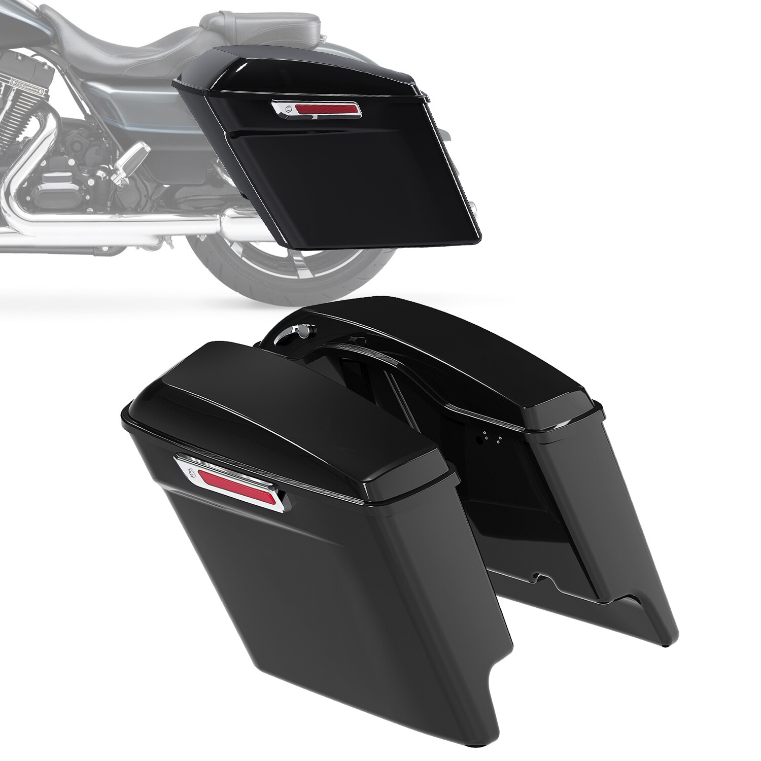 5" Stretched Extended Hard Saddle Bags For 93-13 Harley Street Glide Road King