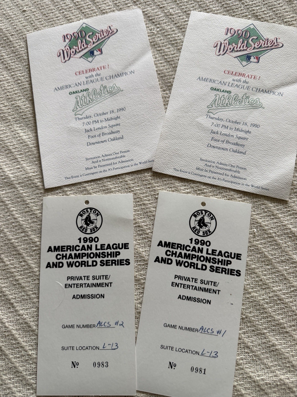 Original Oakland Athletics 1990 ACLS Game 1 Lineup Card + Tickets + More