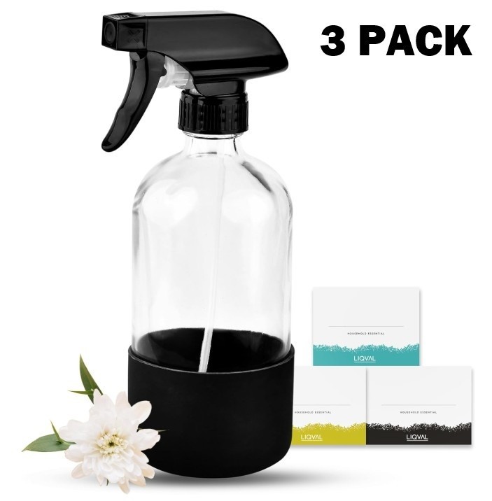 3 PACK! 16oz Glass Spray Bottle with Silicone Sleeve, Refillable Cleaning Plants