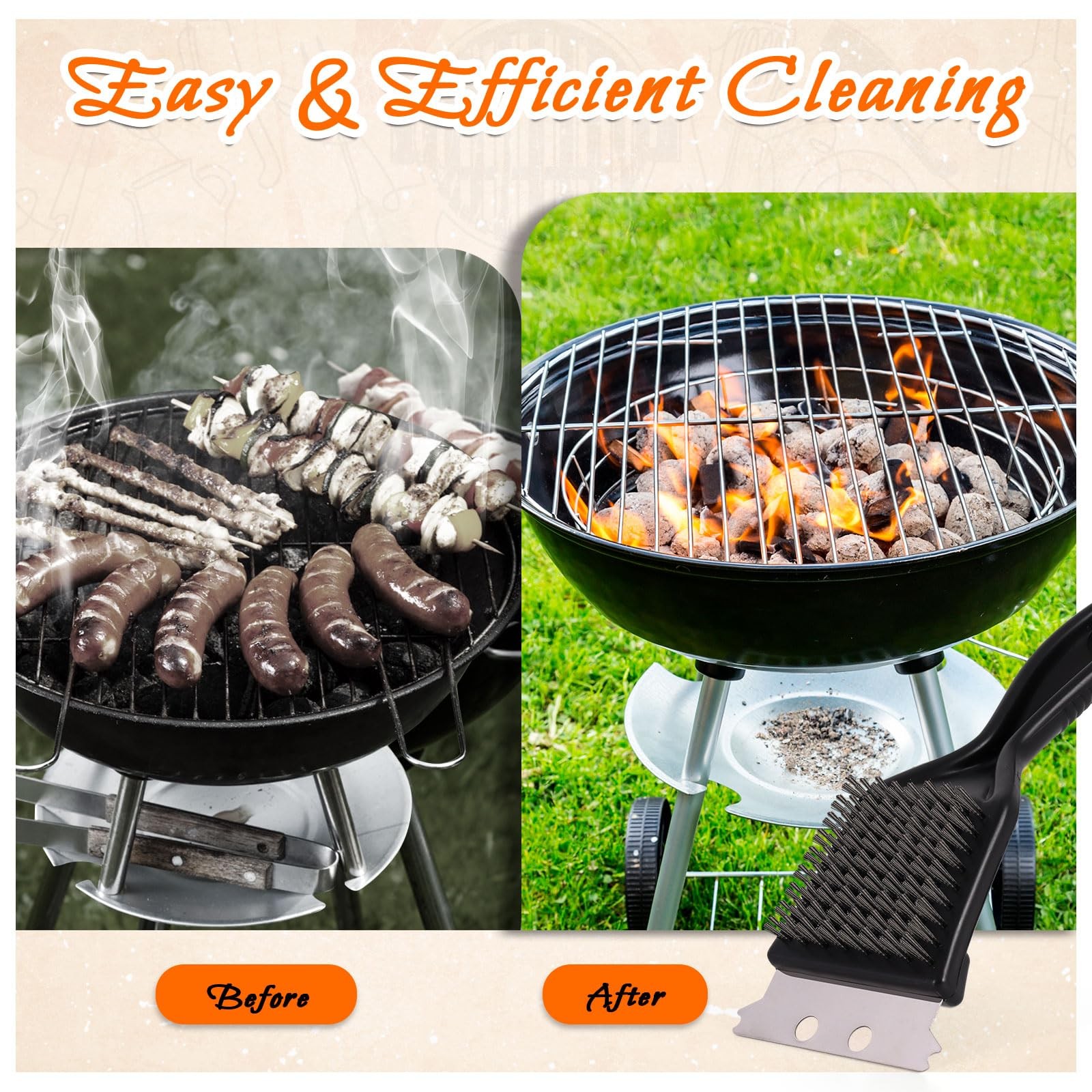 Stainless Steel BBQ Grill Brush and Scraper Set for Outdoor Grill