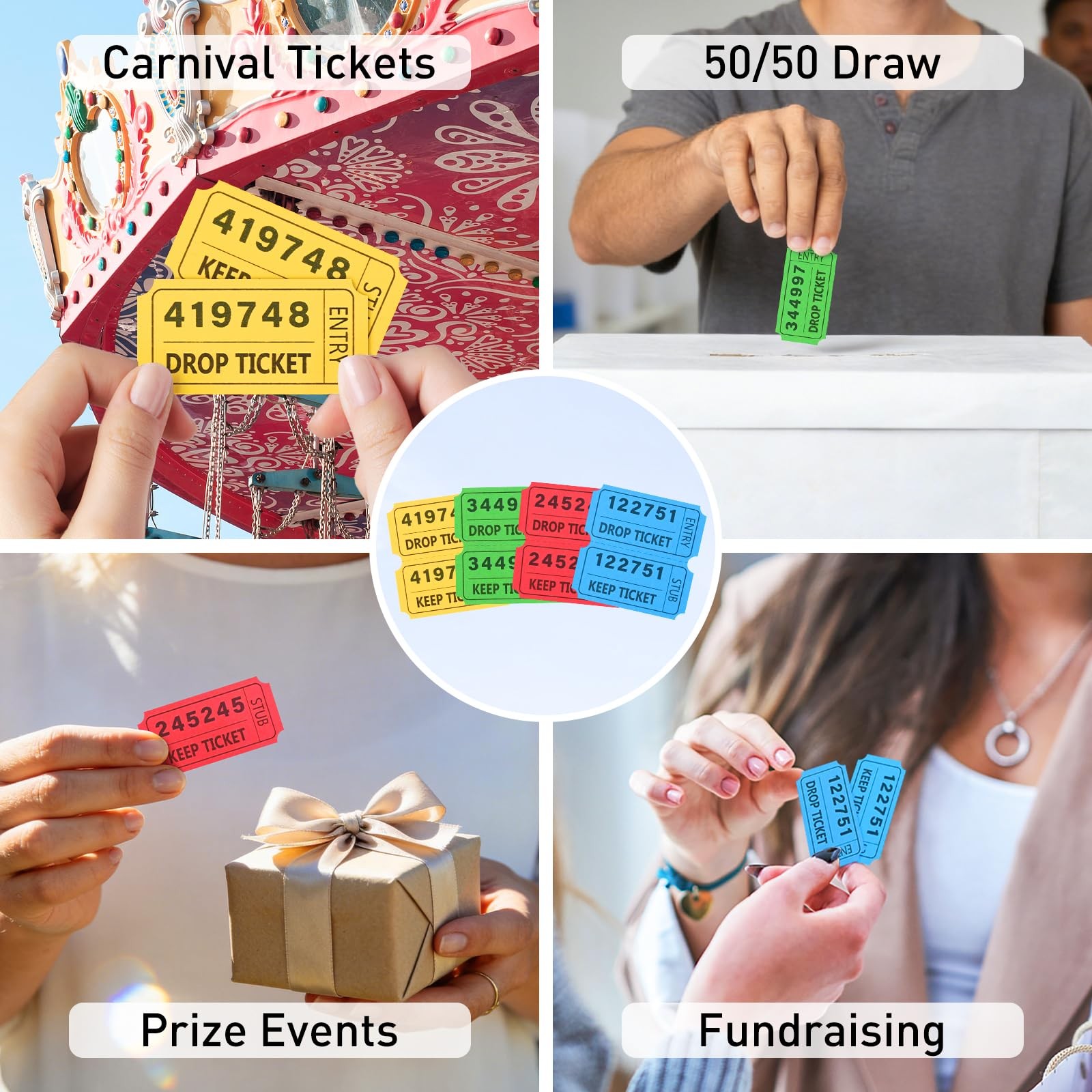 2000 pcs 50/50 Raffle Tickets, Large Bold Numbers Double Tickets, 2"x2" Ticke...