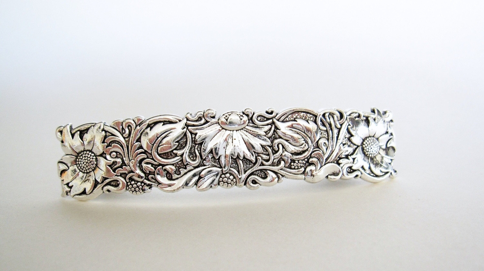 Silver flowers leaves vine metal flower filigree hair clip barrette