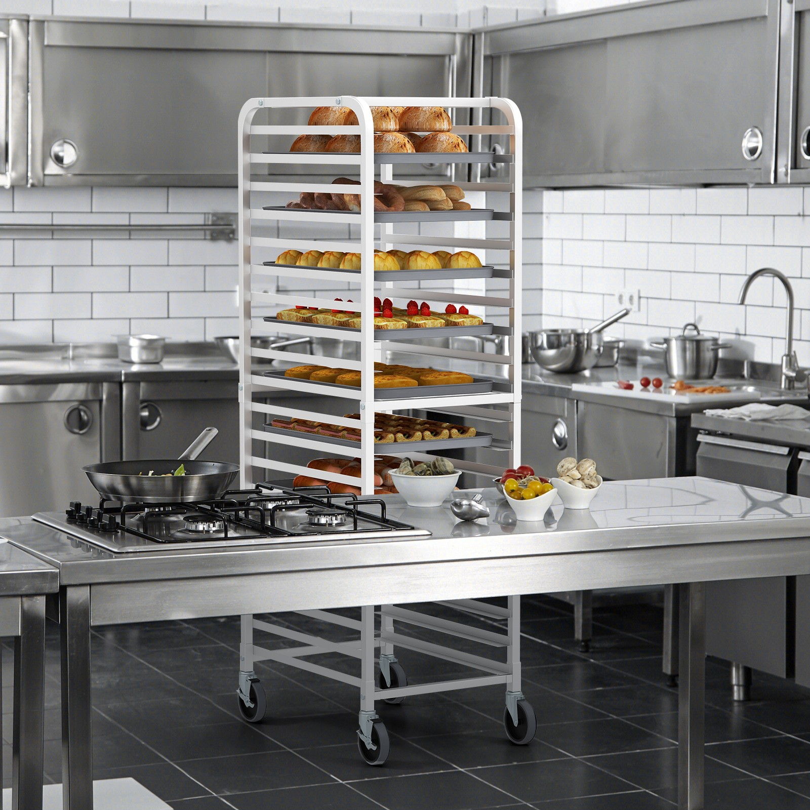 20-tier Bun Pan Speed Rack w/ Lockable Rubber Wheels 3" Spacing for Kitchen