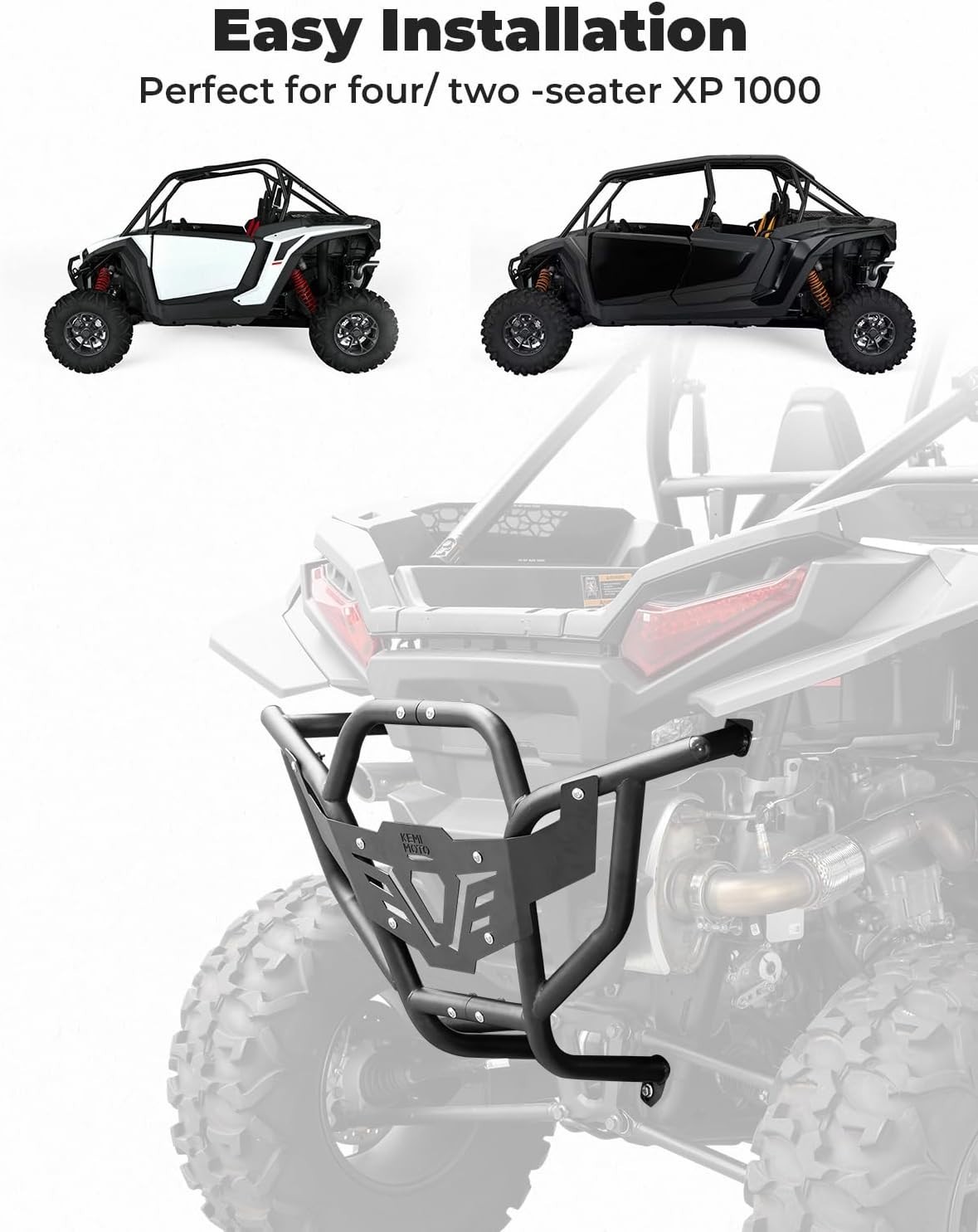 KEMIMOTO Heavy Duty Steel Rear Bumper Compatible with 2024 2025 2026 Polaris RZR