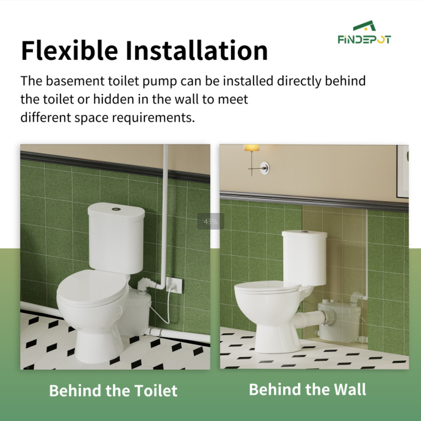 750W Upflush Macerating Toilet System Dual Flush for Basement with 4 Water Inlet