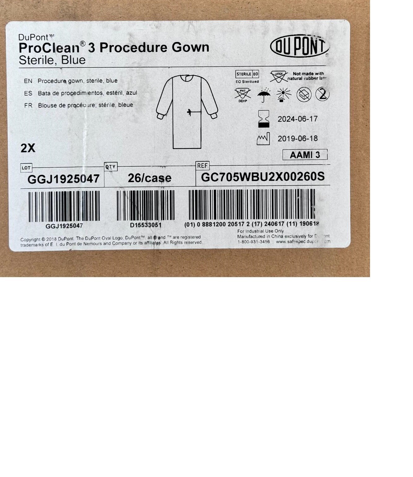 DUPONT 26-PK Sterile Blue Doctor Procedure Surgical Gown 2XL AMI Level 3