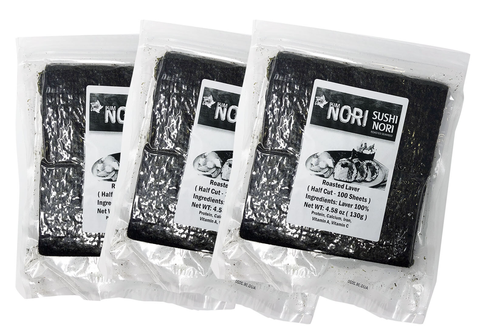 3 Pack X 100 Half Cut Sheet Yaki Sushi Nori Roasted Seaweed Roll N Wrap 130g