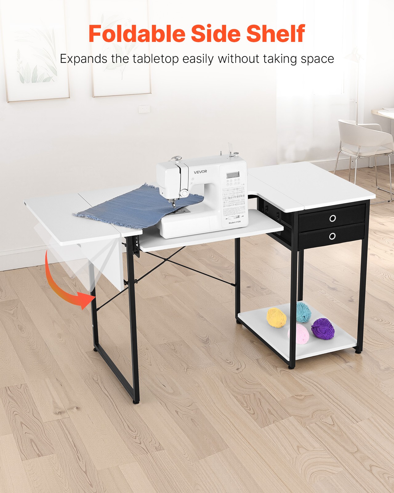 VEVOR Sewing Table Multipurpose Sewing Machine Table with Drawers Foldable Shelf