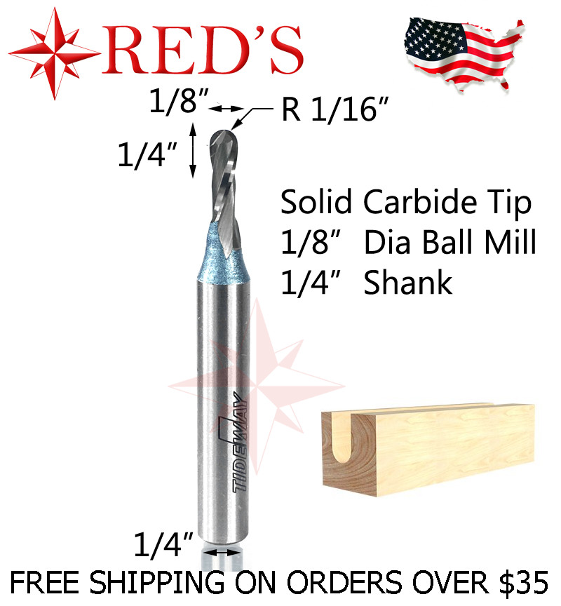 Tideway Carbide IND RC01110204B 1/8" DIA Ball Mill 1/4" shank router bit