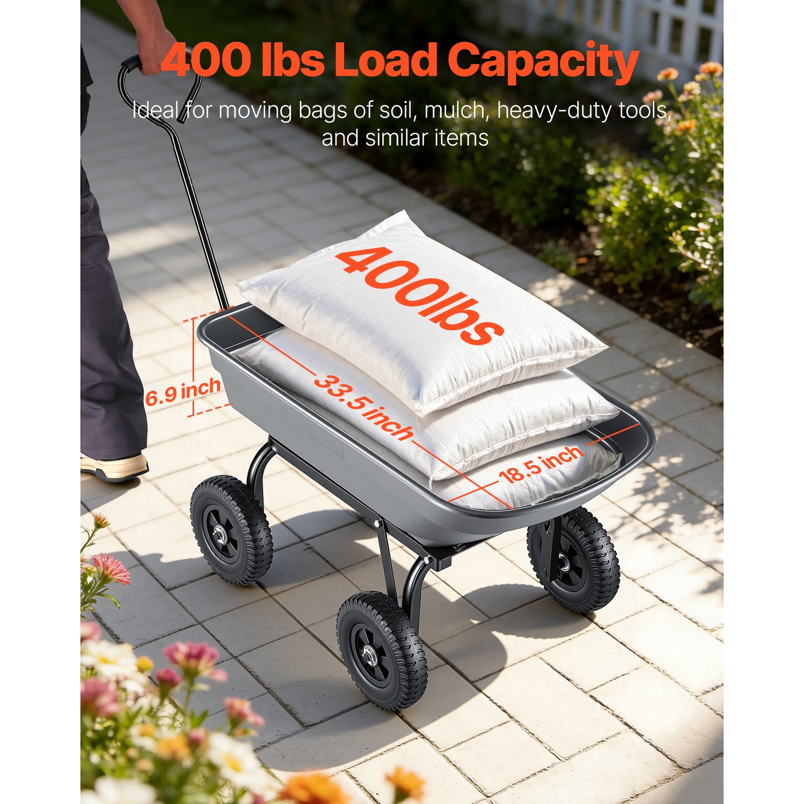 Uimoso 400lbs Garden Dump Cart with 90° Quick-Dump Design