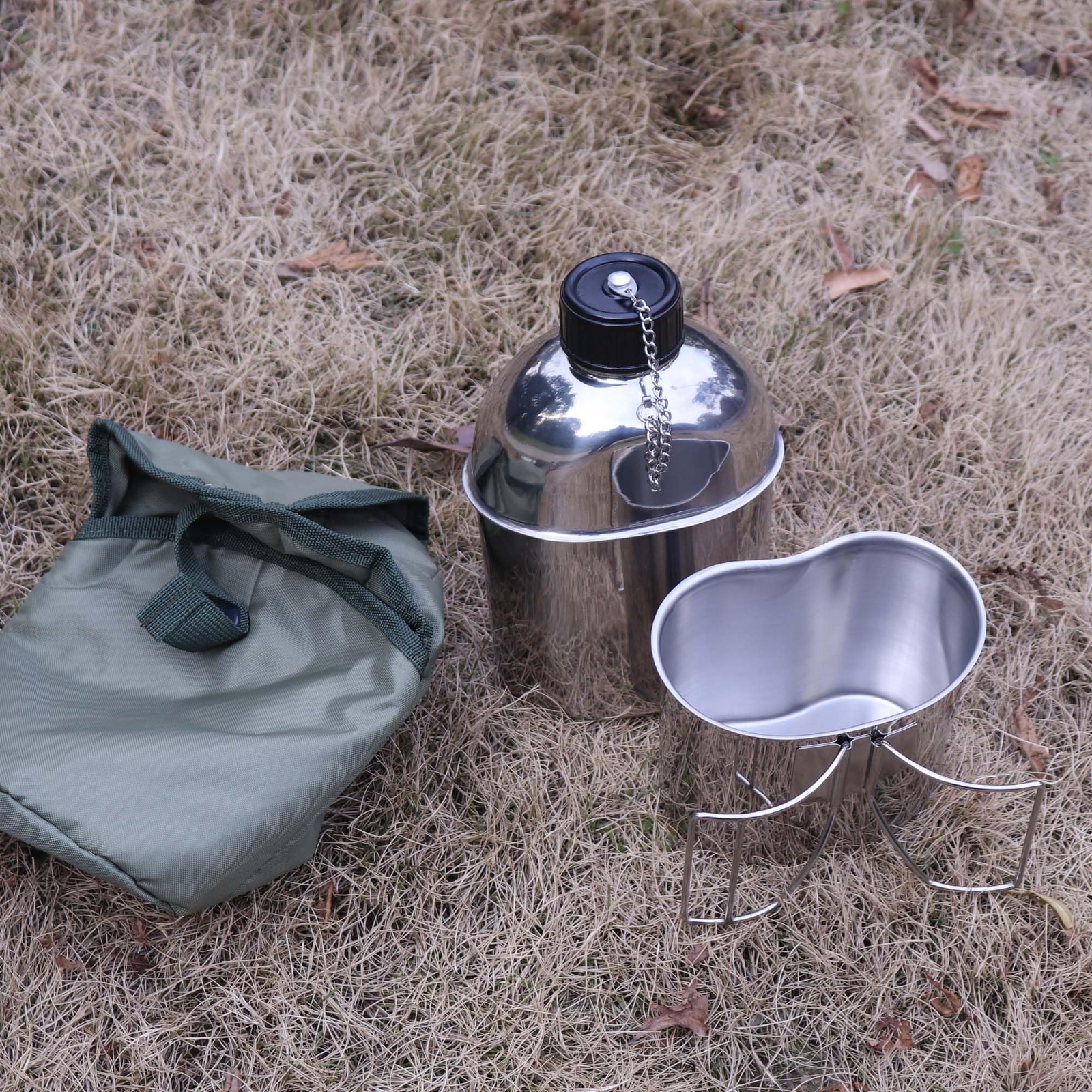 Goetland Stainless Steel WWII US Army Canteen Kit 1.3QT Nylon Pouch
