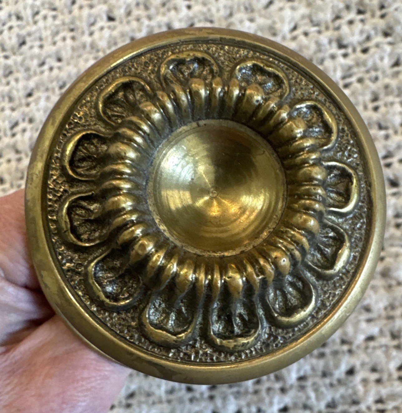 Vintage Ornate Solid Brass Door Knob, Portugal, Mid-Century, Floral Rosette