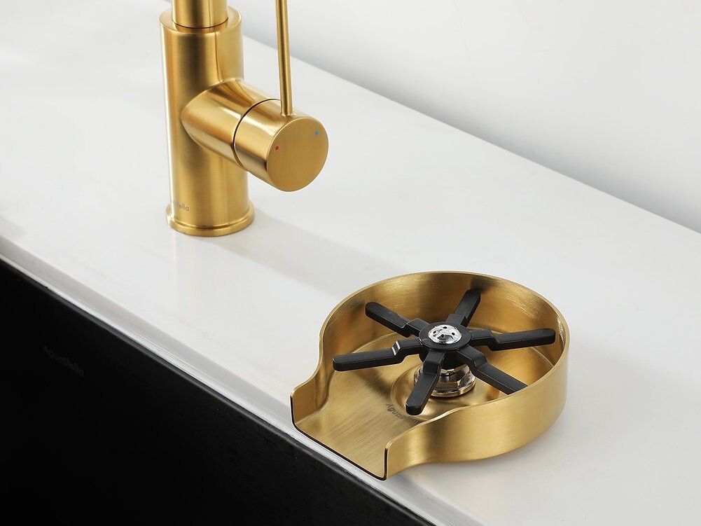 AguaStella ASR01BG Brushed Gold Stainless Steel Glass Rinser Cleaner