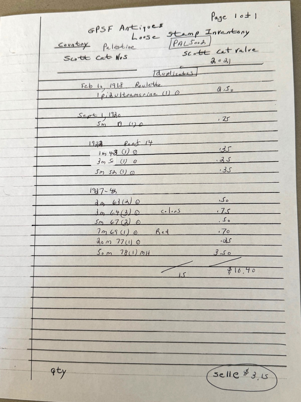 Palestine group of 15 stamps loose Scott Cat 2/78 1918-1927 dups
