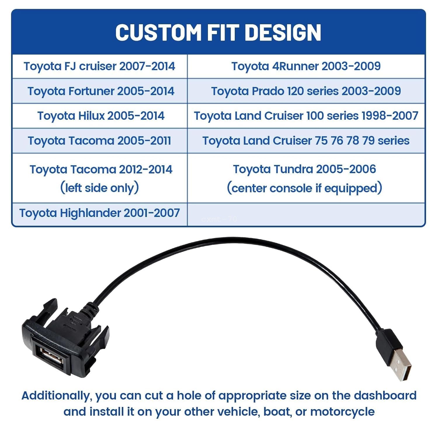 Dash USB Power Socket Charger Flush Mount Adapter For Toyota FJ cruiser 07-14