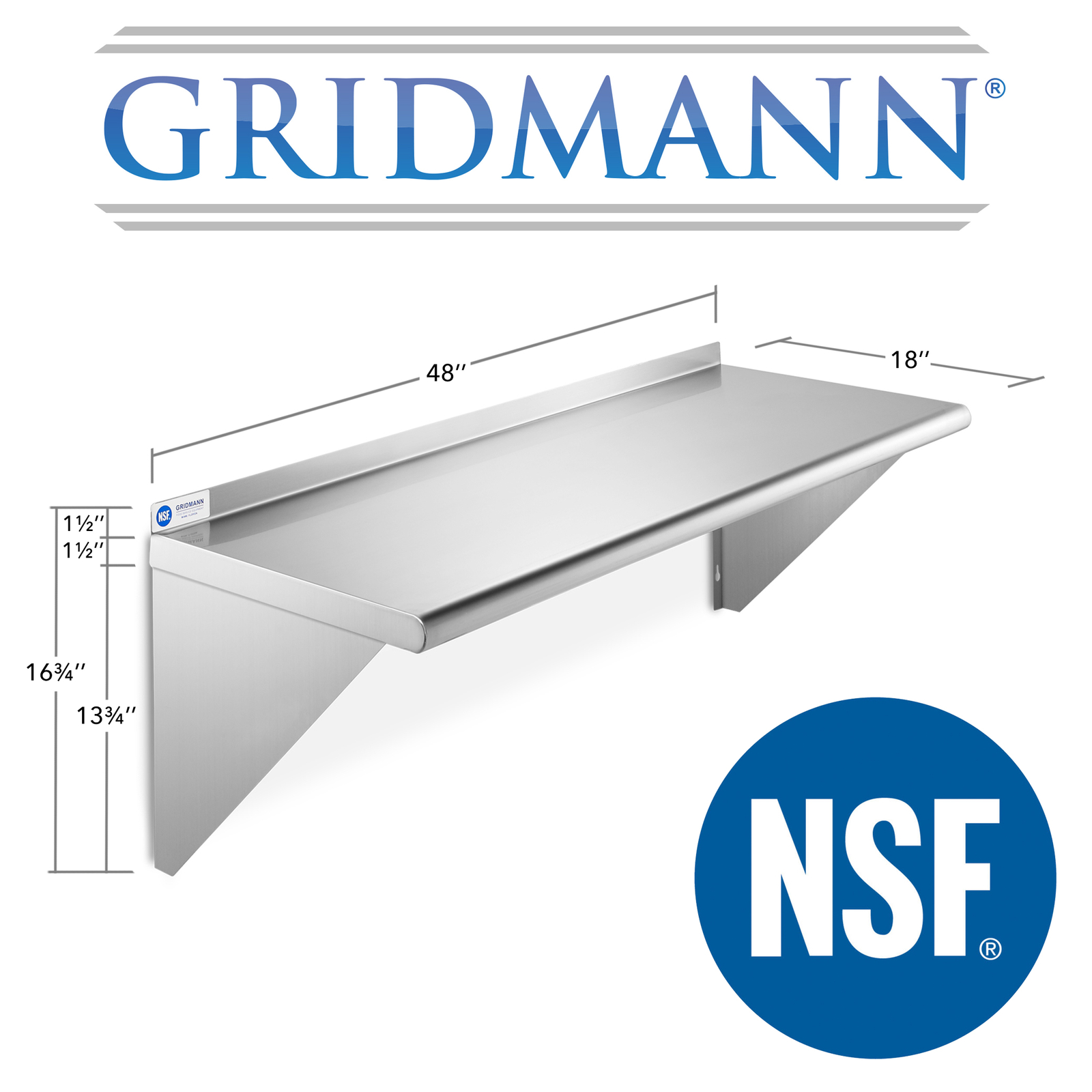 NSF Stainless Steel 18" x 48" Commercial Kitchen Wall Shelf Restaurant Shelving
