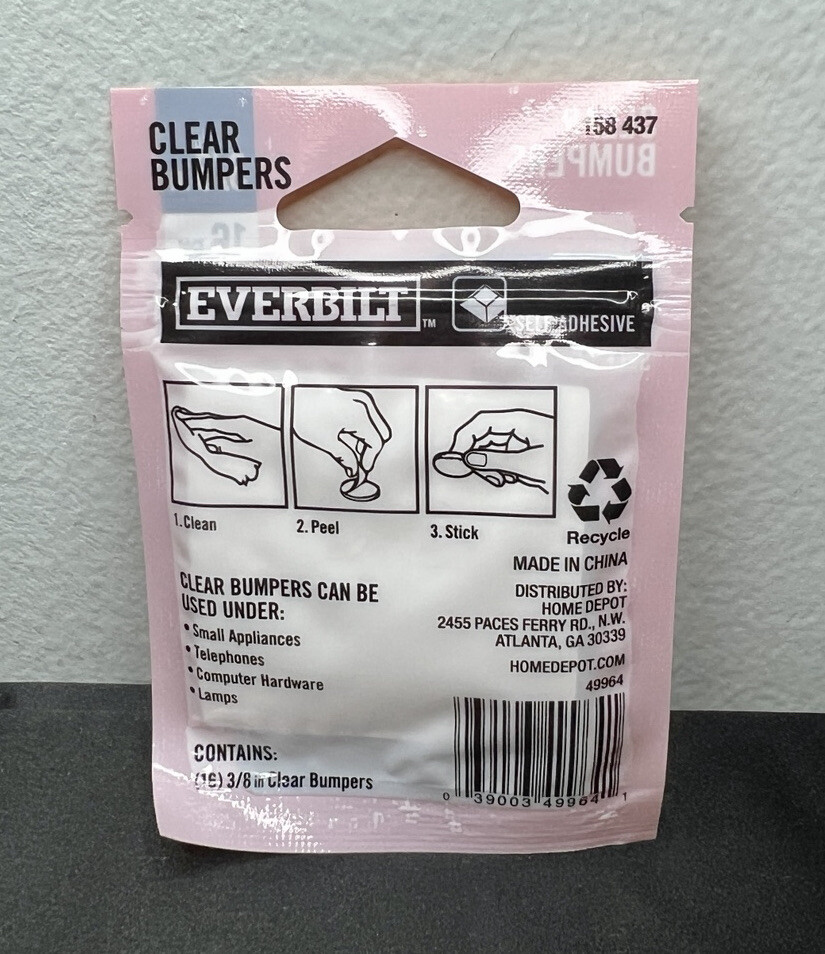 Everbilt 3/8” Clear Self-Adhesive Bumpers for Appliances Lamps Hardware, 16 Pack