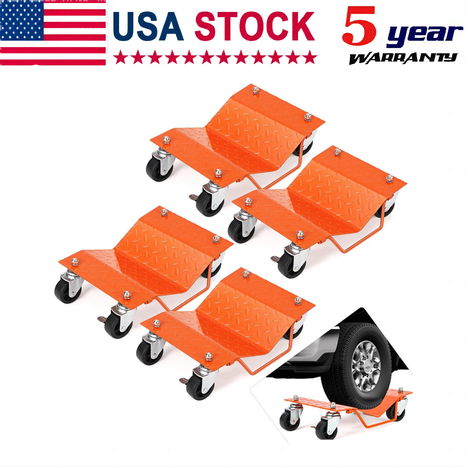 4 PC Heavy-Duty Car Wheel Dolly Set Dual-Lock Brakes & Casters Auto Repair Mover