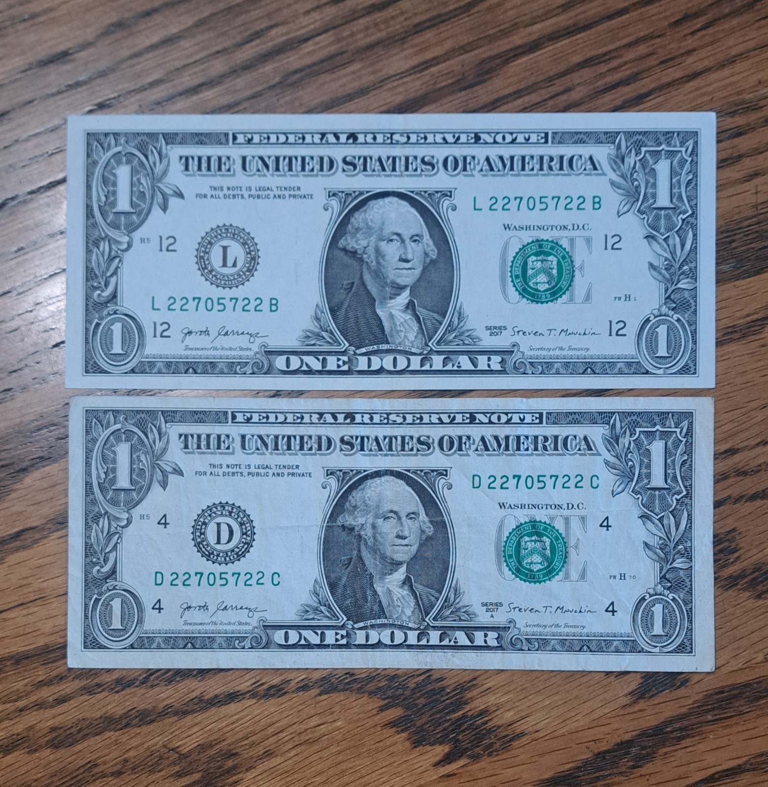 MATCHING $1 & $2DOLLAR NOTES! –SAME SERIALS -