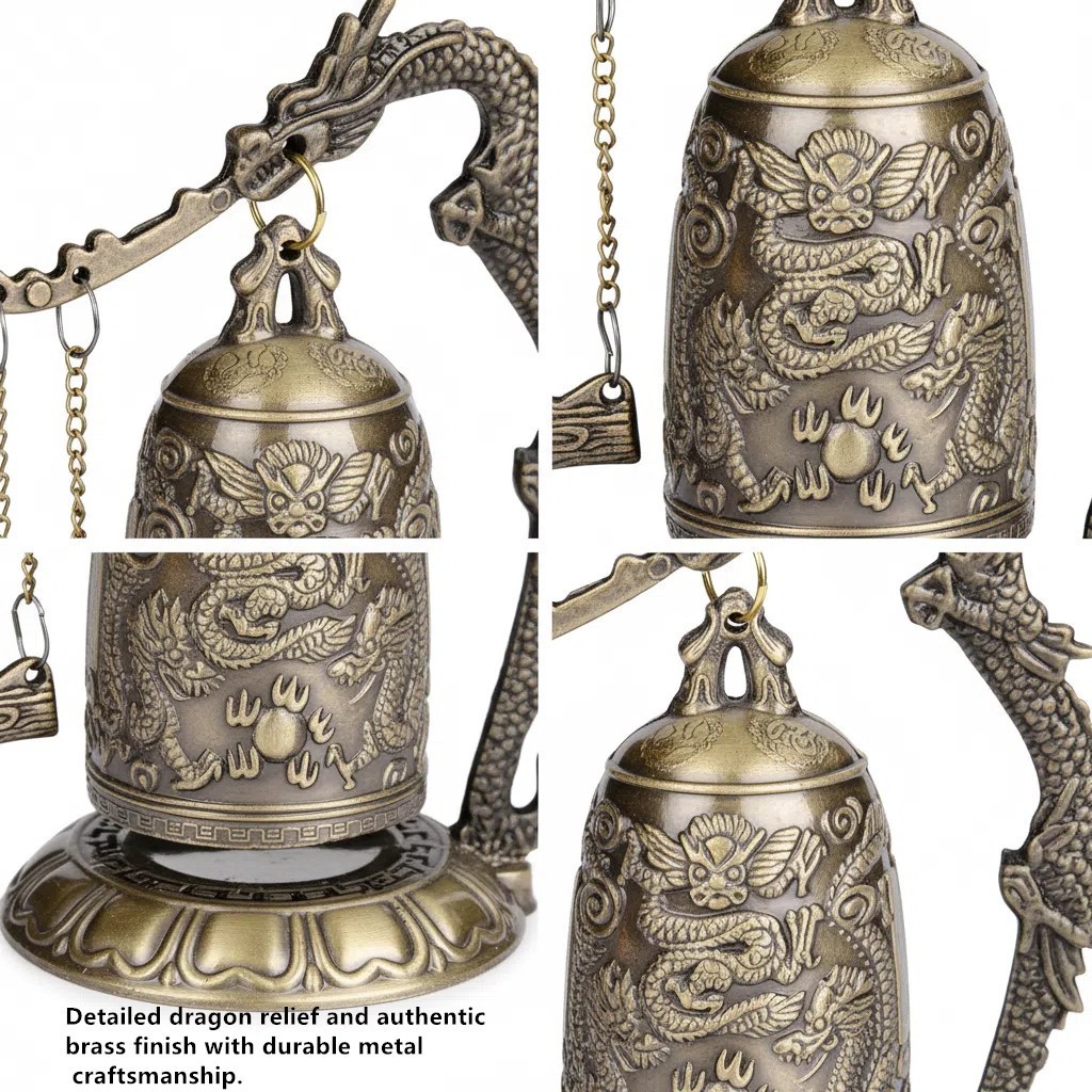 Asian Brass Dragon Gong Mini Desk Gong Meditation Bell Buddhist Gift Decor