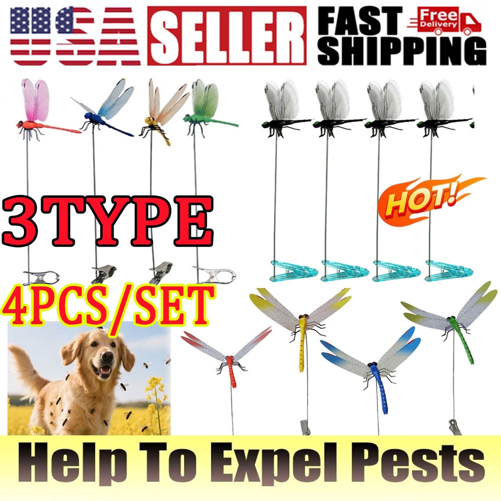 4~12PCS Fake Dragonfly Clip Waterproof Outdoor 3D Dragonfly Garden DecoratiSP