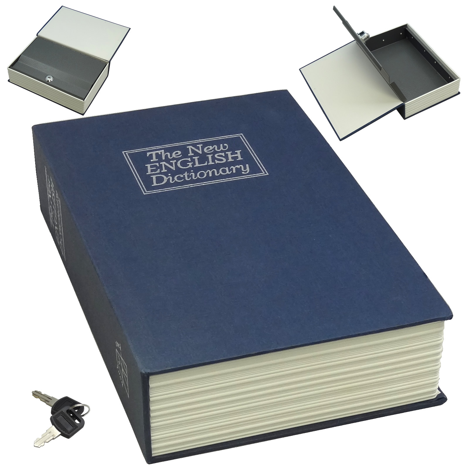 Dictionary Diversion Book Safe w/ Key Lock - Metal - Navy (Large) USA SHIPPING